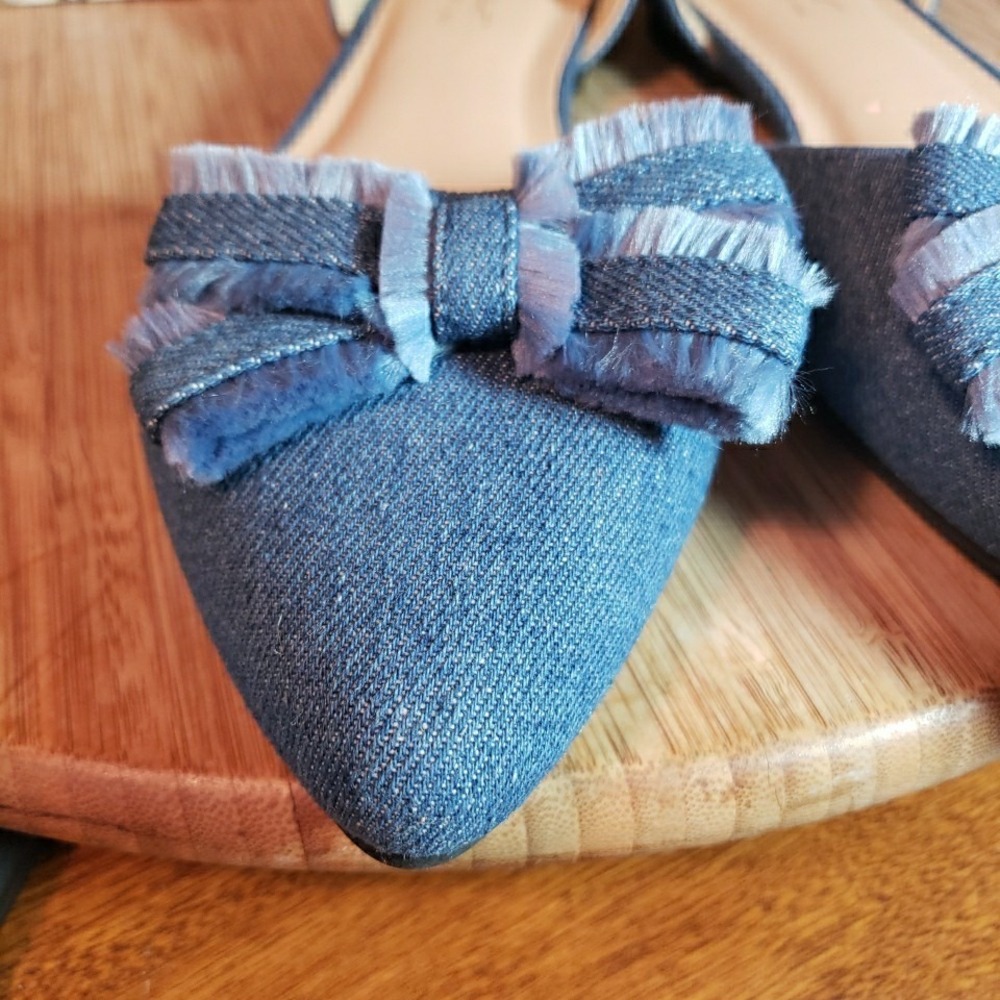 Comfort Est. 1946 Blue Denim Bow Slip-On Pointed Toe Shoes Ballet Flats Women 8M - Picture 9 of 10